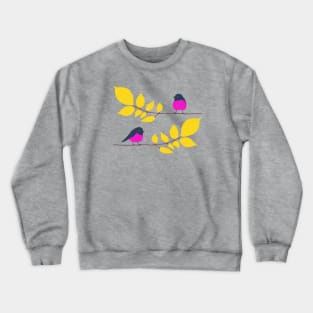 Pink robins on a tree branch Crewneck Sweatshirt